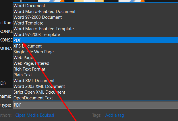 select PDF format