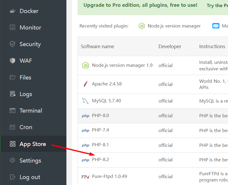 pilih app store dan versi php